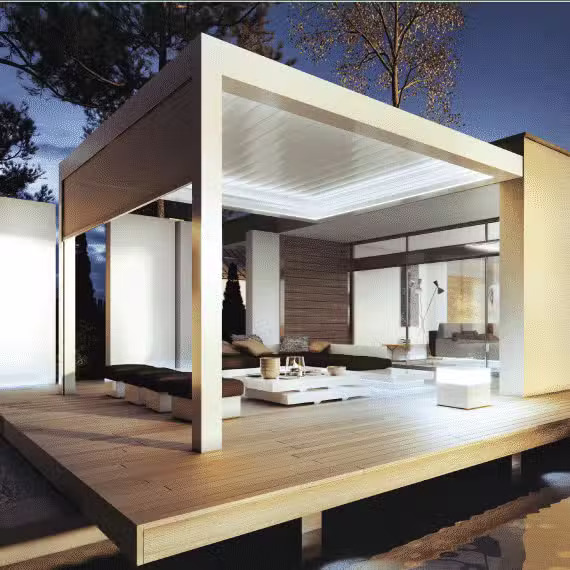 Pergola SO éclairée sur terrasse surélevée